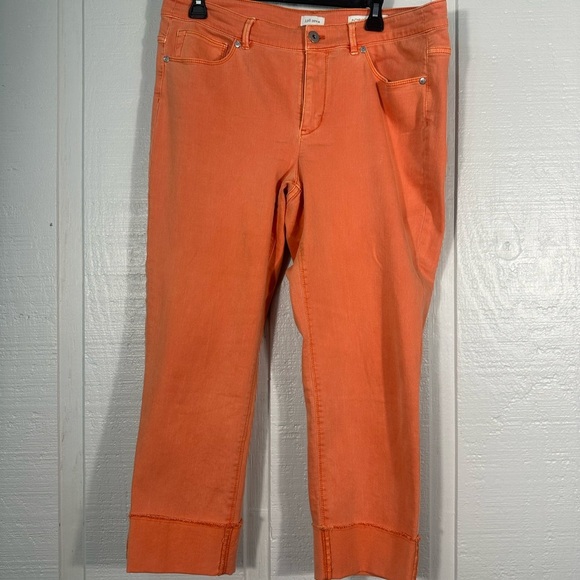 J. Jill Jeans Womens Cropped Orange Mid Rise Cuffed Denim Size 12 EUC - Picture 3 of 10